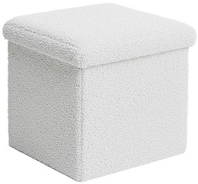 Σκαμπό-μπαούλο Crystal pakoworld μπουκλέ ύφασμα σε ivory απόχρωση 38x38x38εκ
