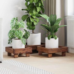 vidaXL Βάση φυτών 3 pcs Καφέ Ξύλο Μαόνι