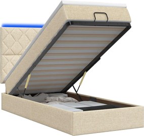vidaXL Κρεβάτι Ottoman με Στρώμα και LED Κρεμ 90 x 200 cm Ύφασμα