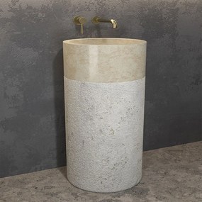 Νιπτήρας Επιδαπέδιος Πέτρινος Bora BORA-CR Φ40x90cm Beige-Grey Karag Πέτρα