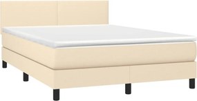 vidaXL Κρεβάτι Boxspring με Στρώμα &amp; LED Κρεμ 140x190 εκ. Υφασμάτινο