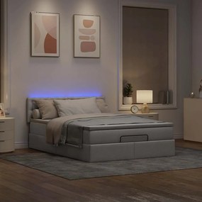 vidaXL Οθωμανικό κρεβάτι με στρώμα &amp; LEDs Taupe 140x200 cm Ύφασμα