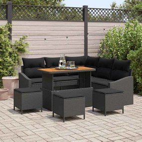 vidaXL Σετ Καναπέ Κήπου με μαξιλάρι 9 pcs Μαύρο Πολυ ράταν