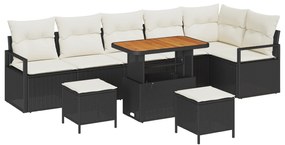 vidaXL 9 Piece Garden Sofa Set with Cushions Black Poly Rattan Acacia