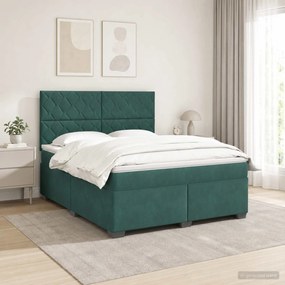 vidaXL Κρεβάτι box spring με στρώμα Σκούρο Πράσινο 160 x 200 cm