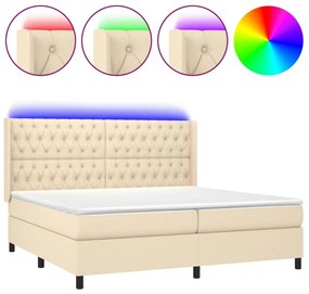 vidaXL Κρεβάτι Boxspring με Στρώμα &amp; LED Κρεμ 200x200 εκ. Υφασμάτινο