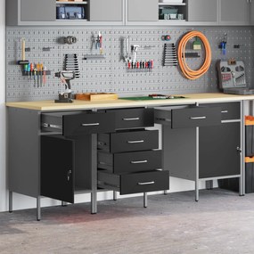 vidaXL Σετ Εργασίας 4 Τεμαχίων με Μαύρο Τραπέζι από Ξύλο και Ατσάλι