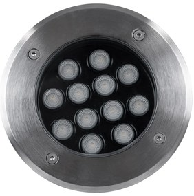 GloboStar UNDERGROUND-TINA 90668 Χωνευτό Φωτιστικό Σποτ Δαπέδου LED 12W 1380lm 30° DC 24V Αδιάβροχο IP65 Φ16 x Υ9cm Φυσικό Λευκό 4500K - Ανοξείδωτο Ατσάλι - 3 Years Warranty - 90668