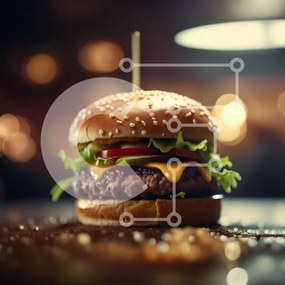 Intra Συλλεκτικό Ξύλινο Παζλ Plywood  4mm - Νόστιμο Cheeseburger με φρέσκα υλικά σε ξύλινο τραπέζι Σε Ξύλινο Κουτί - Διαστάσεις: 10x10 cm – 25 κομμάτια