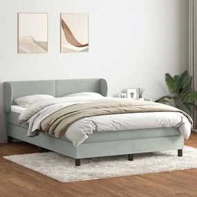 Κρεβάτι Boxspring με Στρώμα Ανοιχτό Γκρι 160x220 εκ. Βελούδινο - Γκρι