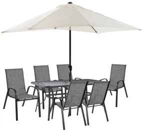 Σετ Κήπου Τραπεζαρία HM11474 8 τεμ Γκρί με Ομπρέλα Μπέζ &amp; Τραπέζι 150x90x75 εκ. με 6 Καρέκλες Leon