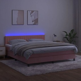vidaXL Κρεβάτι Boxspring με Στρώμα &amp; LED Ροζ 160x200 εκ. Βελούδινο