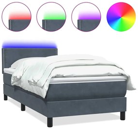 Κρεβάτι Boxspring με Στρώμα Σκούρο Γκρι 100x210 εκ. Βελούδινο - Γκρι