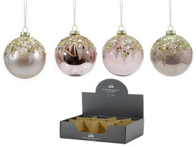 Μπάλα Με Glitter Διακόσμηση Ροζ Γυαλί Φ8cm Σε 4 Σχέδια
