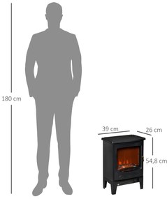 HOMCOM Ηλεκτρικό τζάκι LED αυτόνομο με εφέ φλόγας 900/1800W Μαύρο