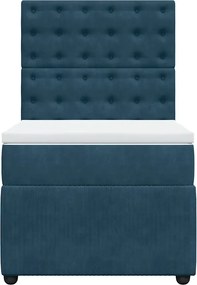vidaXL Κρεβάτι Boxspring με Στρώμα Μπλε 90x200 εκ. Βελούδινο