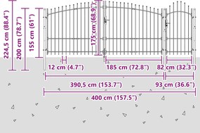 vidaXL Πύλη Κήπου WOERDEN 195 x 400 εκ Ατσάλι Γκρι Κλειδώσιμο