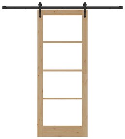 vidaXL Συρόμενη Πόρτα με Σετ Εξαρτημάτων 83x211 cm Συμπαγές Ξύλο Πεύκου