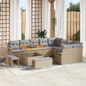vidaXL Σετ Καναπέδων 12 Τεμαχίων με Μαξιλάρια Μπεζ Πολυ Ράταν Ακακία