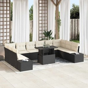 vidaXL Σετ Καναπέ Κήπου με αποθήκευση 11 pcs Μαύρο Πολυ ράταν