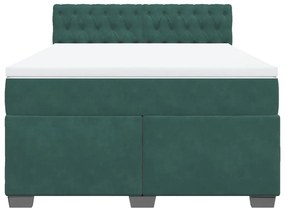 vidaXL Κρεβάτι Boxspring με Στρώμα Σκούρο Πράσινο 160x200εκ. Βελούδινο