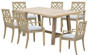 Dining table Malibu-Bolen 7pcs solid acacia wood-beige fabric 170x90x75.5 εκ.