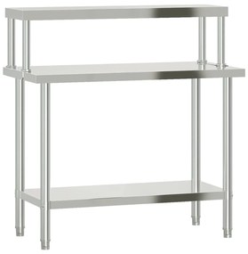 vidaXL Πάγκος Εργασίας Κουζίνας με Ράφι 110x55x120 εκ. Ανοξείδ. Ατσάλι