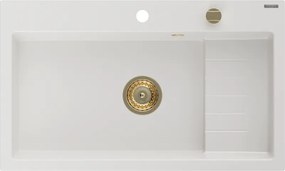 Mexen Omar νεροχύτης γρανίτη 1-θαλάμου 800 x 480 mm, λευκός, χρυσό σιφόνι