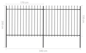 vidaXL Κάγκελα Περίφραξης με Λόγχες Μαύρα 3,4 x 1,5 μ. από Χάλυβα