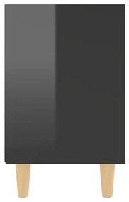 vidaXL Κομοδίνο Γυαλιστερό Μαύρο 40x30x50 εκ. με Μασίφ Ξύλινα Πόδια