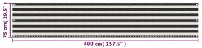 Διαχωριστικό Βεράντας Ανθρακί και Λευκό 75 x 400 εκ. από HDPE - Ανθρακί