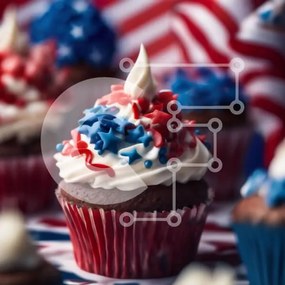 Intra Συλλεκτικό Ξύλινο Παζλ Plywood 4mm - Πατριωτικά Cupcakes για τη γιορτή της 4ης Ιουλίου Σε Ξύλινο Κουτί - Διαστάσεις: 10x10 cm – 25 κομμάτια