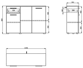 Κομότα - Μπουφές  Ritmo 3K1F Sonoma -Λευκό 114.5x35x80.5 εκ. 114.5x35x80.5 εκ.