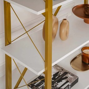 Βιβλιοθήκη Elysian Megapap χρώμα λευκό - χρυσό 90x33,5x180εκ.