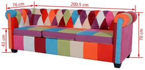 vidaXL Καναπές Τριθέσιος Chesterfield Υφασμάτινος