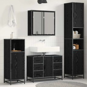 vidaXL Σετ Επίπλων Μπάνιου με ράφι 3 pcs Μαύρη Οξυά Επεξεργασμένο ξύλο