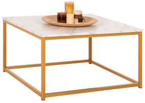 ΤΡΑΠΕΖΙ ΣΑΛΟΝΙΟΥ BRAYLEN HM8942.11 ΜΕΛΑΜΙΝΗ ΛΕΥΚΟ ΜΑΡΜΑΡΟ-ΧΡΥΣΗ ΒΑΣΗ 75x75x43,5Υεκ.