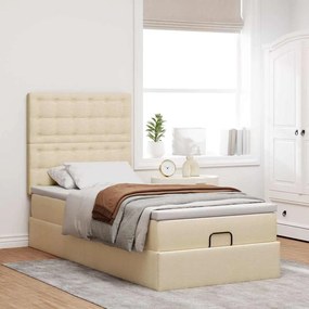 vidaXL Οθωμανικό κρεβάτι με στρώμα &amp; LEDs Cream 90x200 cm Ύφασμα