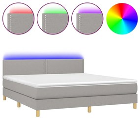 vidaXL Κρεβάτι Boxspring με Στρώμα & LED Αν.Γκρι 180x200 εκ Υφασμάτινο