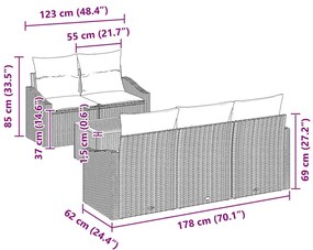 vidaXL Σετ Καναπέ Κήπου με μαξιλάρι 6 pcs Γκρι Πολυ ράταν