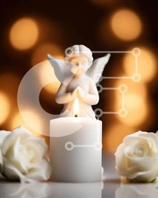 Intra Συλλεκτικό Ξύλινο Παζλ Plywood 4mm - Λευκό κερί με ειδώλιο αγγέλου και τριαντάφυλλα Σε Ξύλινο Κουτί - Διαστάσεις Puzzle: 10x10 cm – 25 κομμάτια