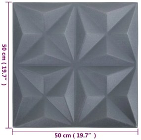 vidaXL Πάνελ Τοίχου 3D 24 τεμ. Γκρι Origami 50 x 50 εκ. 6 μ²