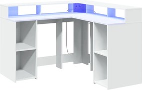 vidaXL Γραφείο με LED Λευκό 130x130x91 εκ. από Επεξεργασμένο Ξύλο