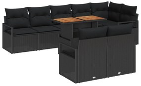 vidaXL Σετ 9 Τεμαχίων Καναπέ Κήπου με Μαξιλάρια Μαύρο Πολυ Ράταν Ακακία