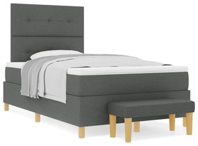 vidaXL Κρεβάτι με Στρώμα & Πάγκο Σκούρο Γκρι 120x200 εκ. Ύφασμα