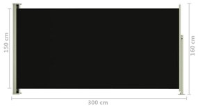 Σκίαστρο Πλαϊνό Συρόμενο Βεράντας Μαύρο 160 x 300 εκ. - Μαύρο
