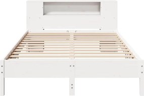 vidaXL Κρεβάτι Βιβλιοθήκη Χωρίς Στρώμα Λευκό 135x190 εκ Μασίφ Πεύκο