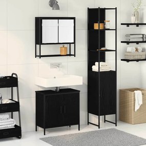 vidaXL Σετ Επίπλων Μπάνιου με ράφι 3 pcs Μαύρο 33 x 33 x 185.5 εκ