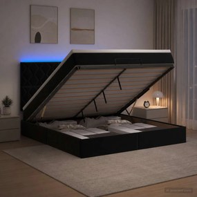 vidaXL Κρεβάτι Ottoman με Στρώμα και LED Μαύρο 180 x 200 cm Βελούδο