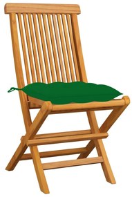 Καρέκλες Κήπου 4 τεμ. από Μασίφ Ξύλο Teak με Πράσινα Μαξιλάρια - Πράσινο